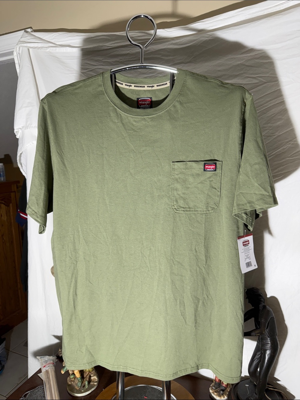 Wrangler Olive Green Short Sleeve Pocket Tee with Logo Patch